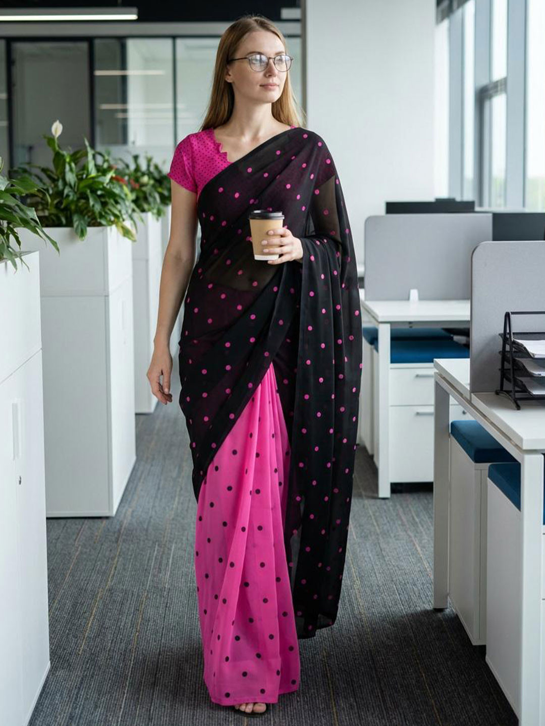 ANAND SAREES All-over Polka Dots Print Georgette Sarees