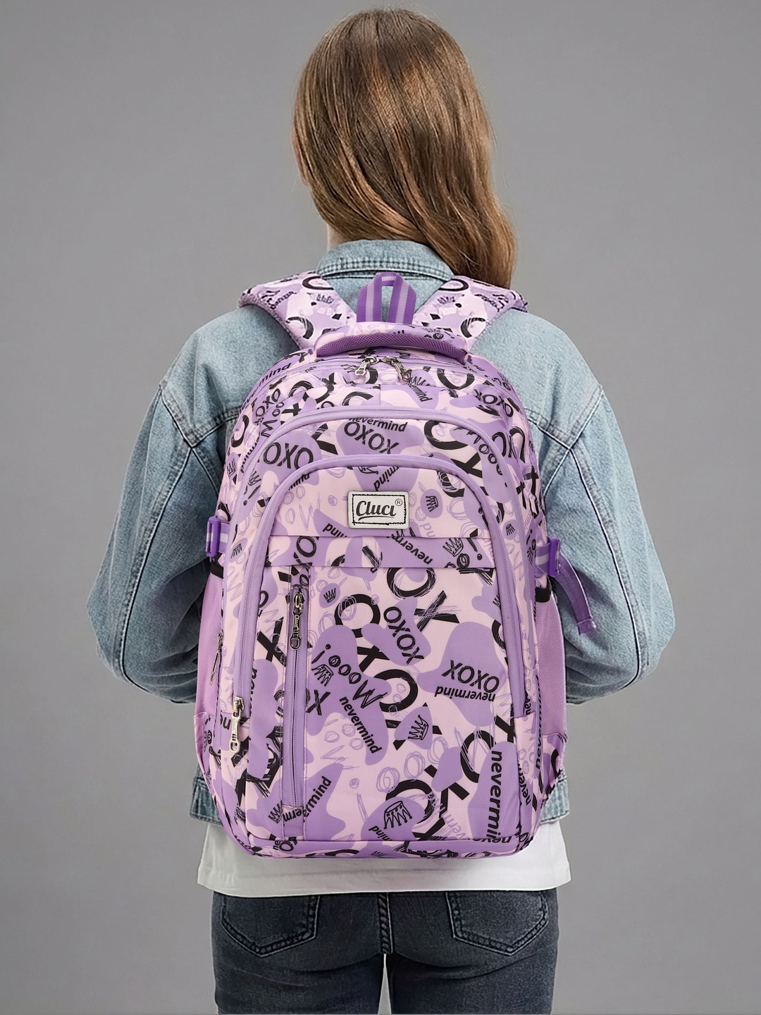 Cluci Girls Typography Printed Backpack With Compression Straps