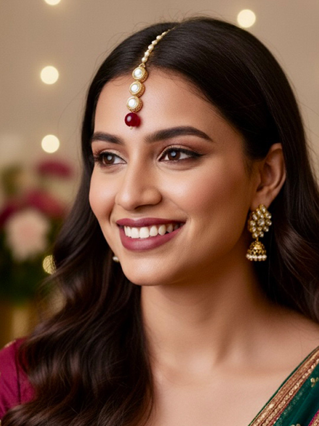 KYOOT JEWELS Gold-Plated Kundan Studded Maang Tikka Head Jewellery