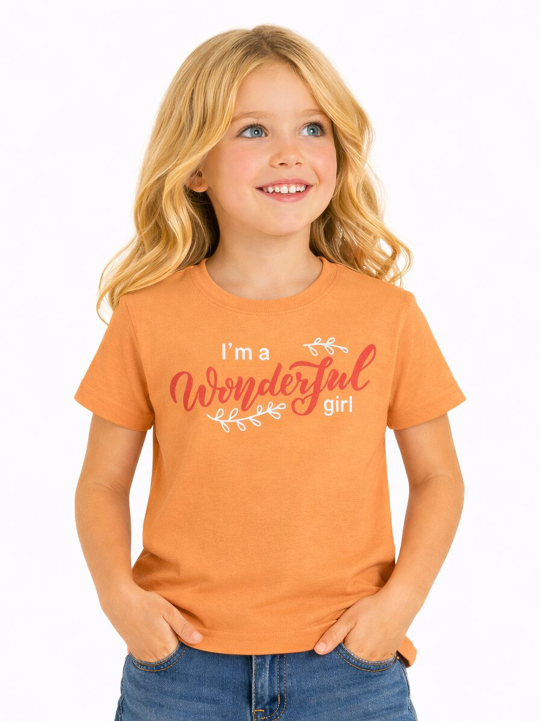DYCA Girls Typography Printed Round Neck Cotton T-shirt