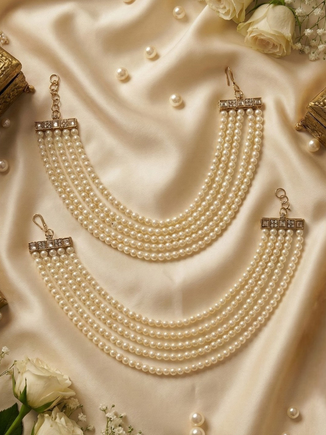 MEIRA JEWELLERY Geometric Jhumkas With Ear Chain