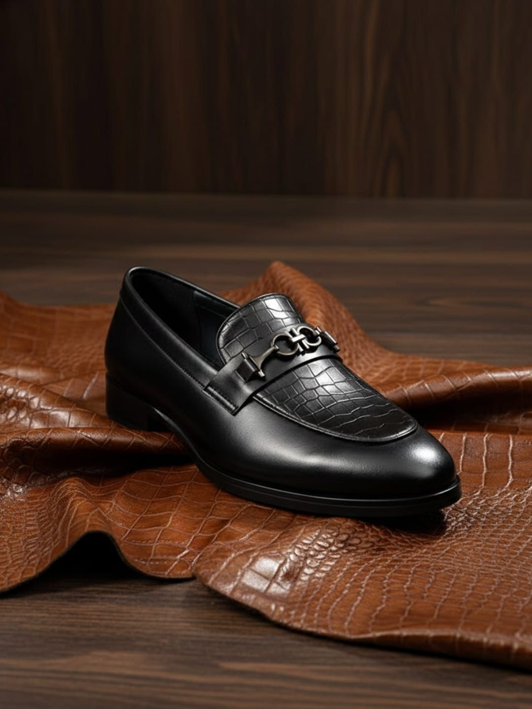 House of Pataudi Men Textured Round Toe Slip-On Loafers Formal Shoes