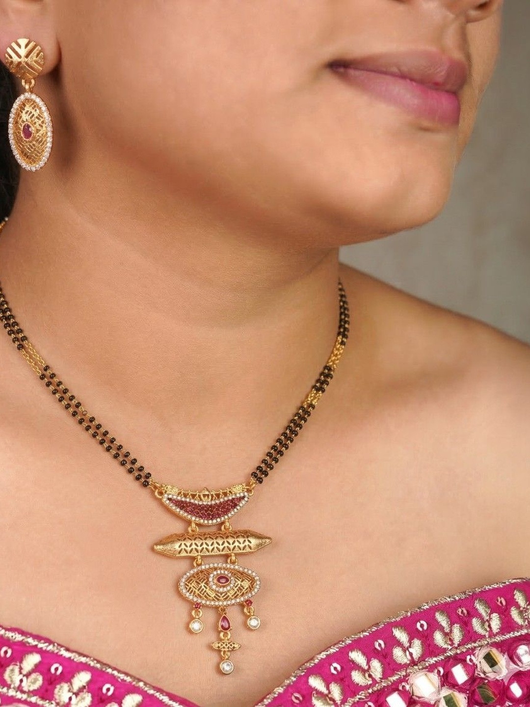 AUREVEE Gold-Plated Artificial Stones Mangalsutra