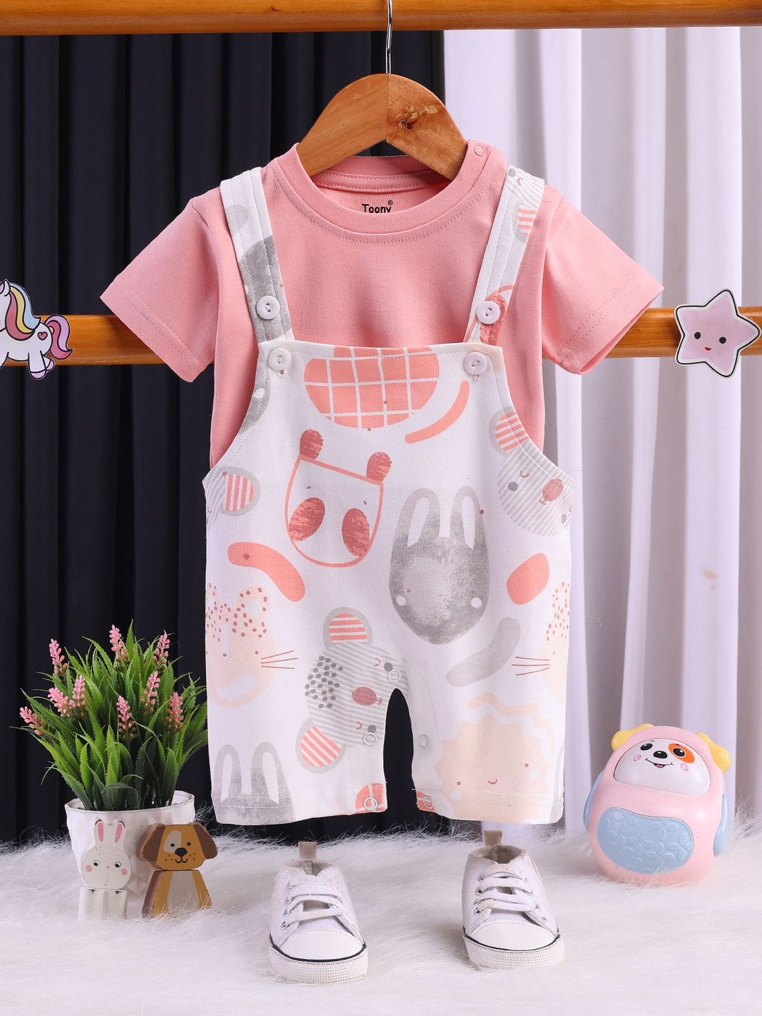Toonyport Boys Humour and Comic Printed Cotton Straight Leg Short Dungarees