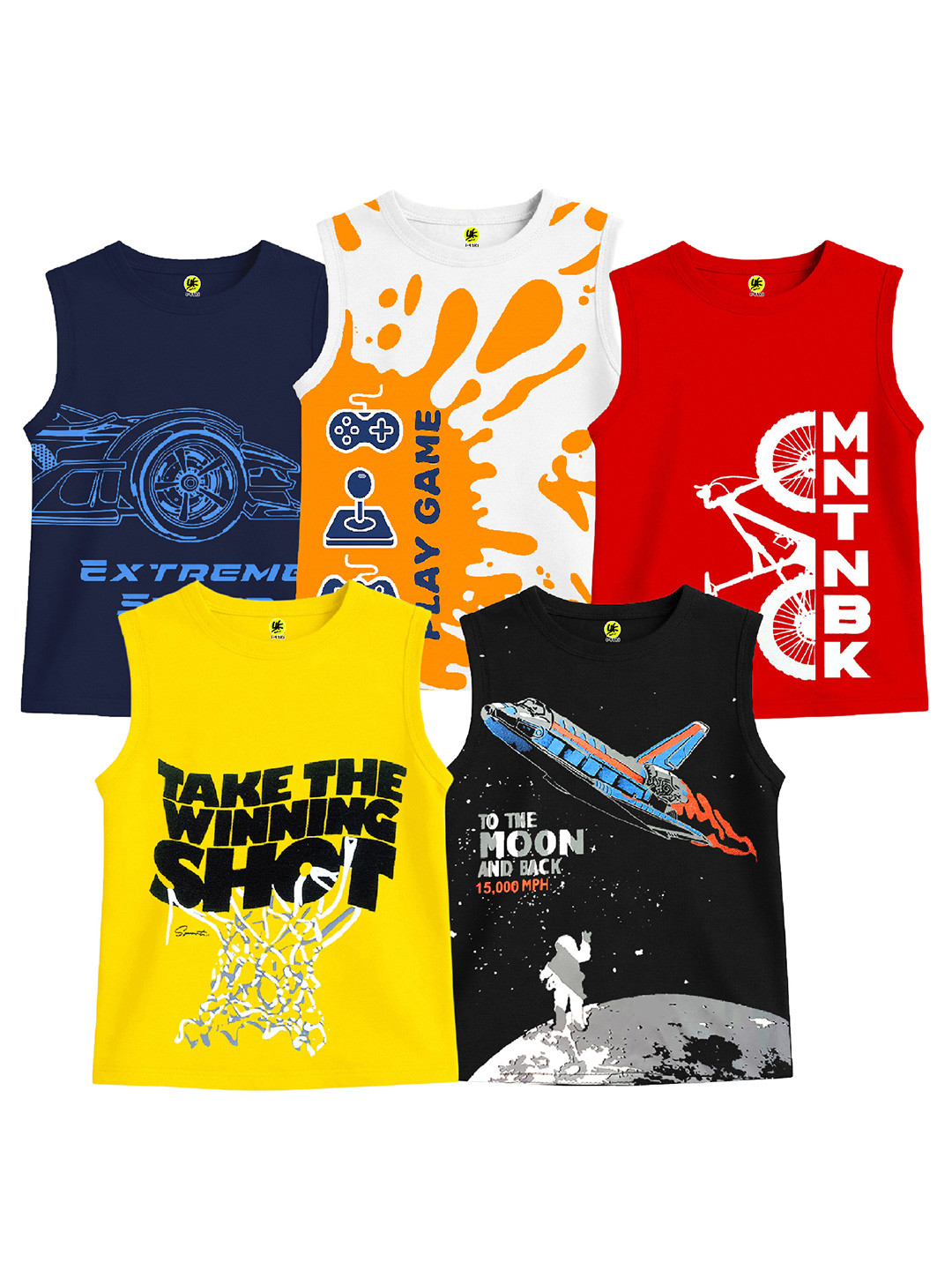 YK Boys Pack Of 5 Graphic Printed Round Neck Cotton T-shirts