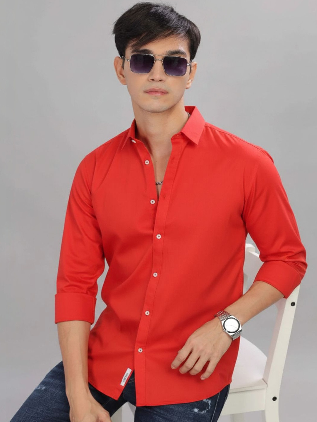 PACTIMO Slim Fit Spread Collar Casual Shirts