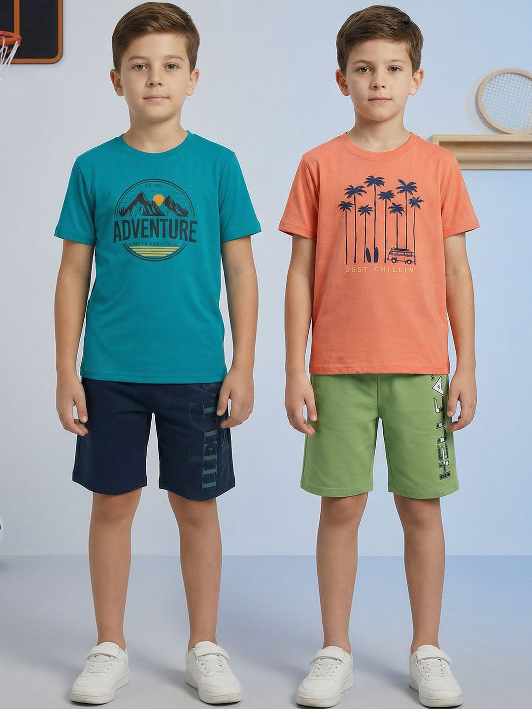 HELLCAT Boys Pack Of 2 Graphic Printed Round Neck T-shirt With Shorts