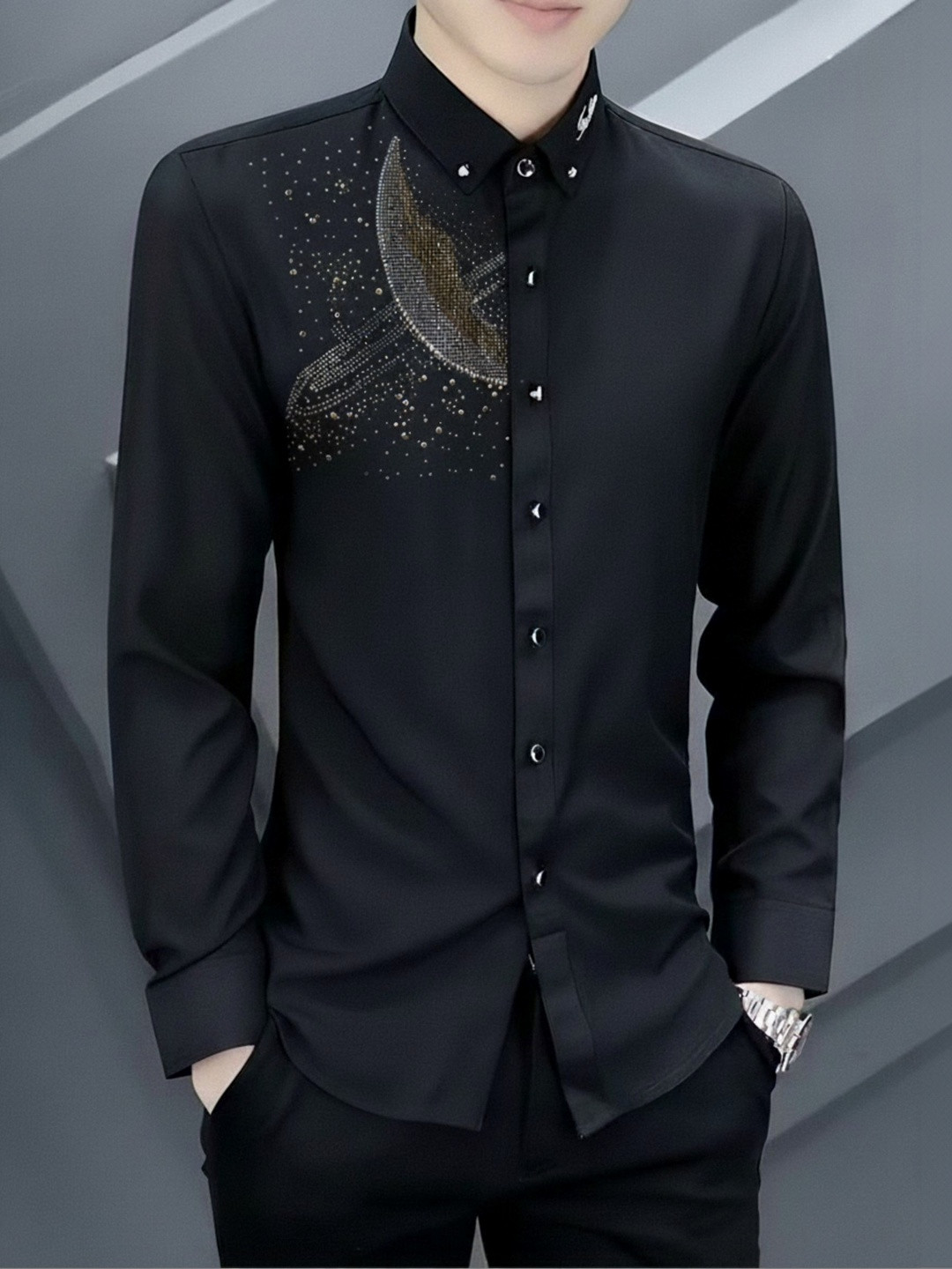 KEHAR Men Straight Embroidery Casual Shirts