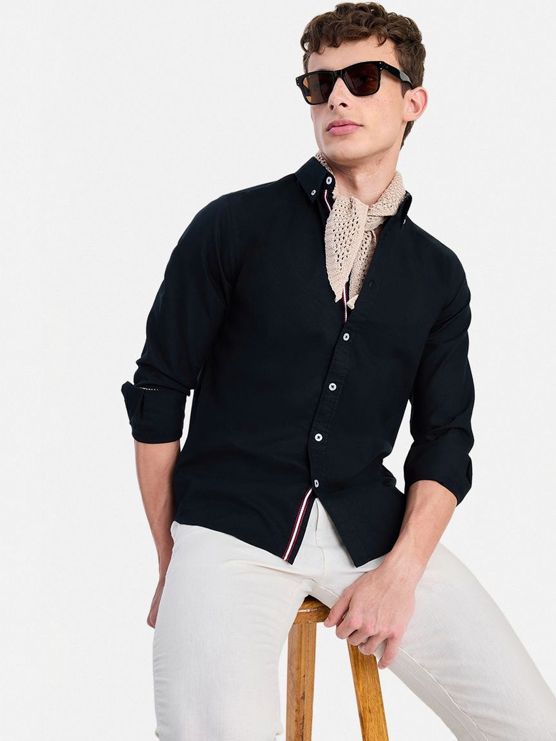 Snitch Black Textured Shirts