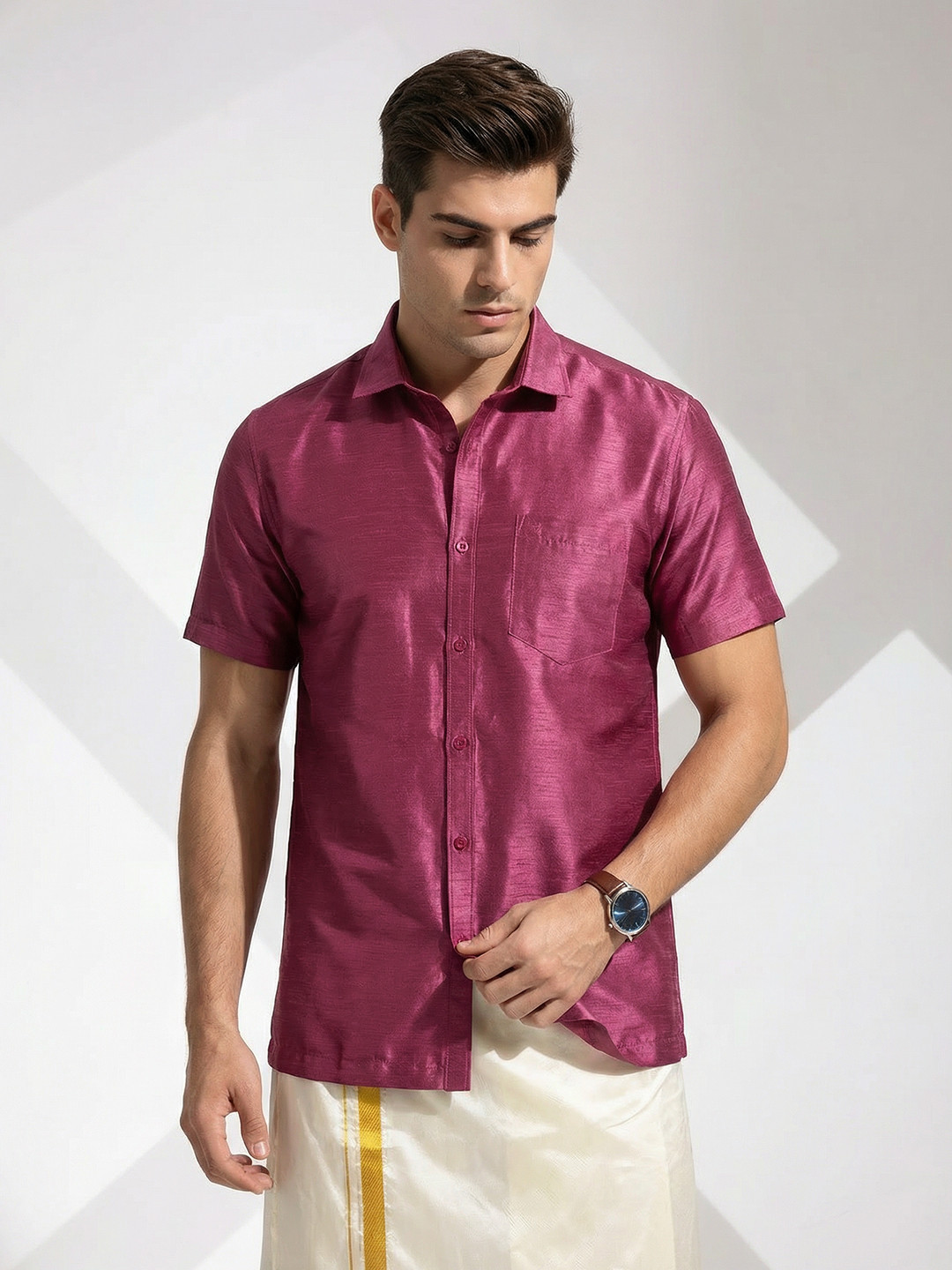 INVICTUS Spread Collar Opaque Onam Shirt