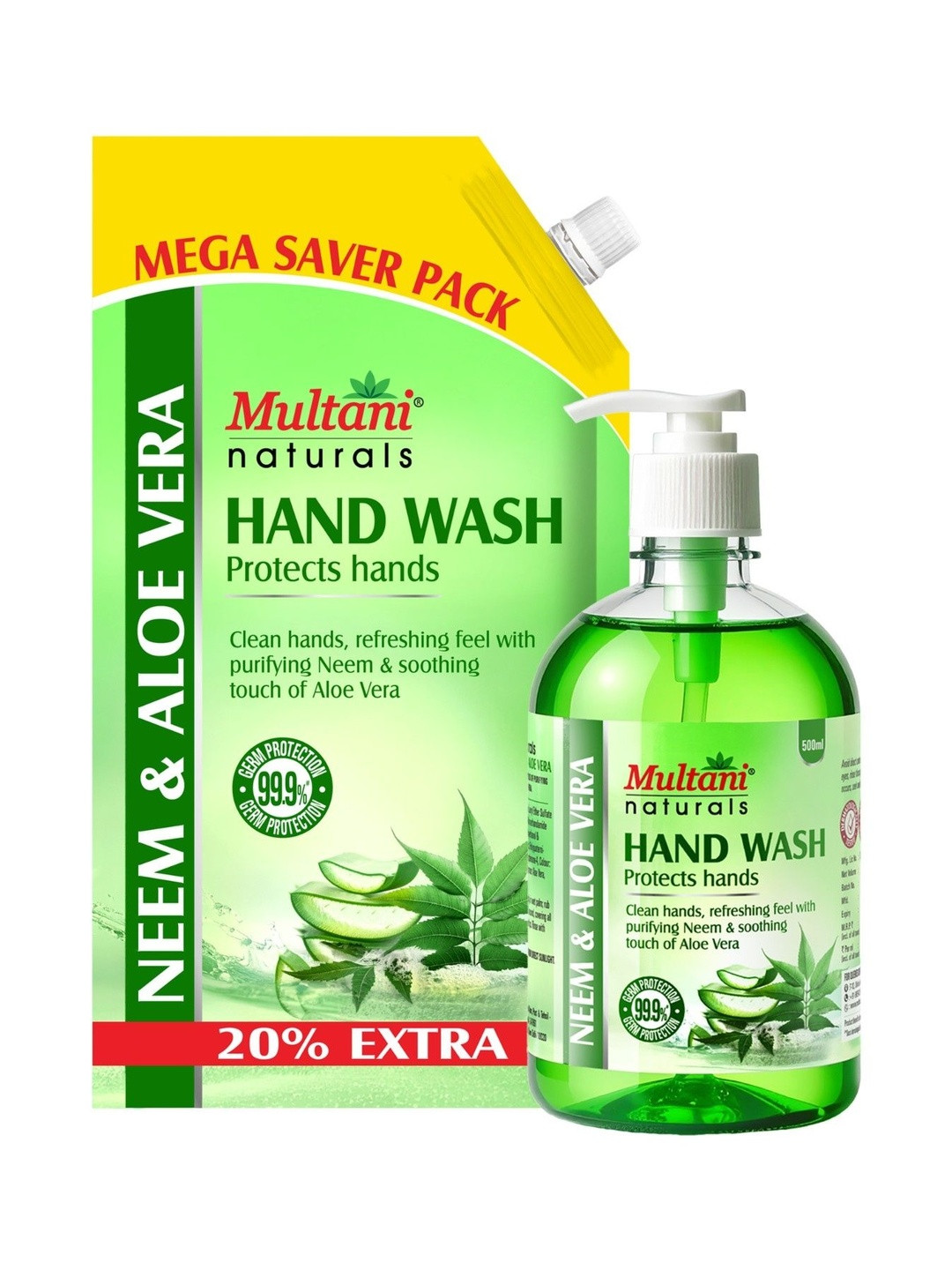 Multani Set Of 2 Naturals Neem Aloevera Handwash - 500 & 840 ml