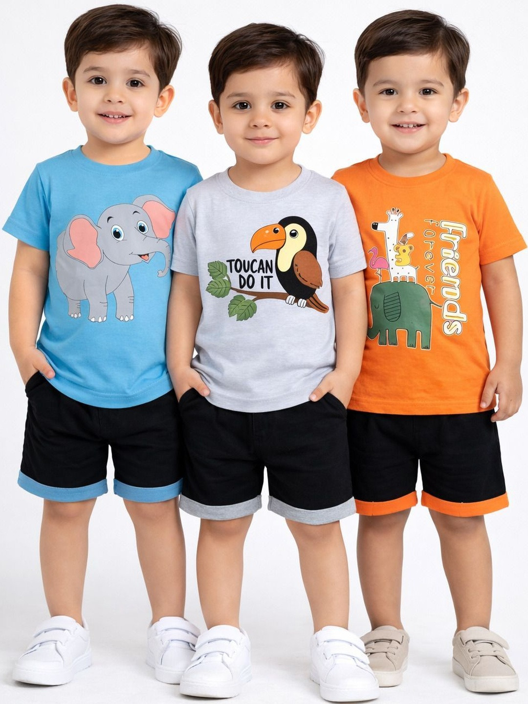 Shakubhar Set Of 3 Boys Printed T-shirt With Shorts