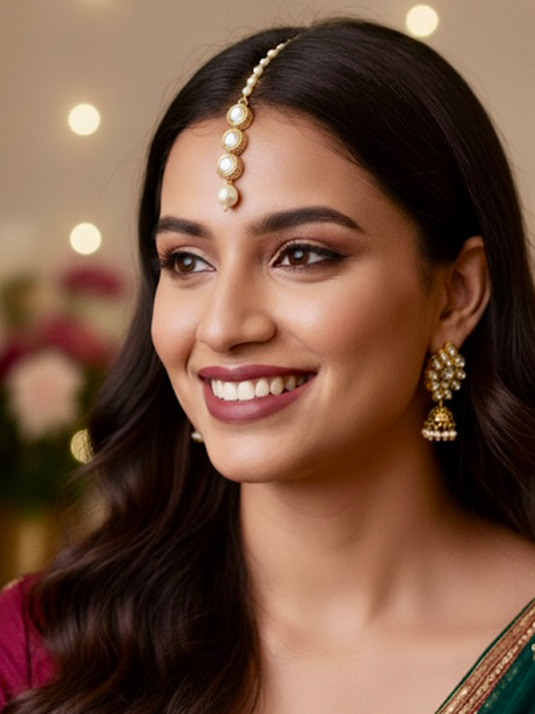 KYOOT JEWELS Gold-Plated Kundan Studded Maang Tikka Head Jewellery