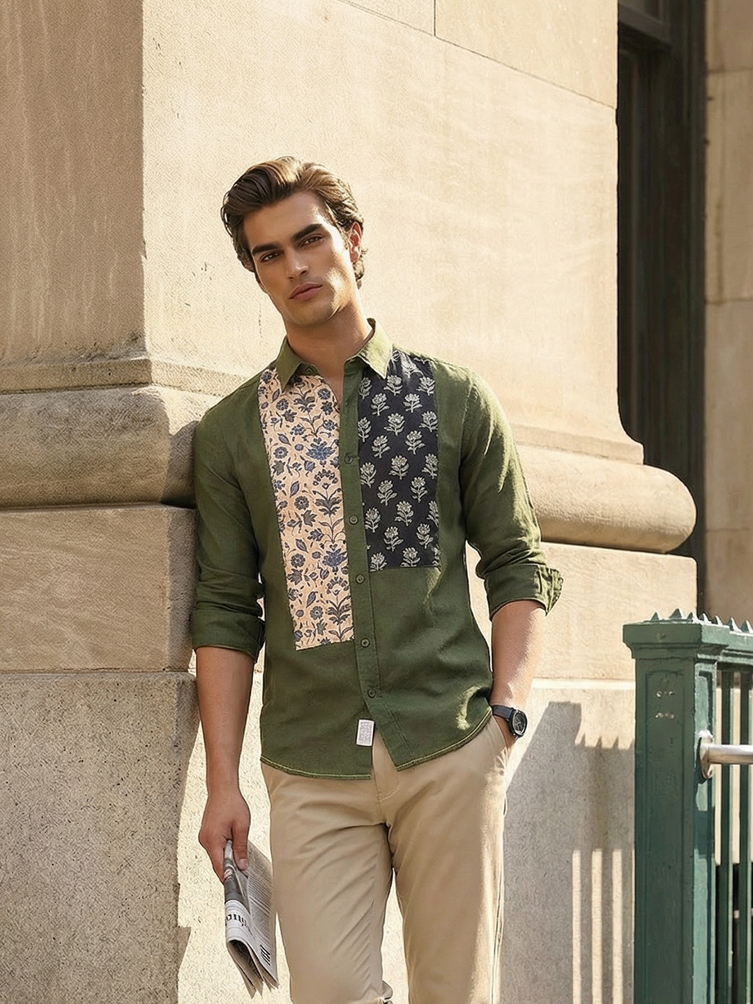 Mr Bowerbird Tailored Fit Floral Applique Detail Linen Cotton Casual Shirt