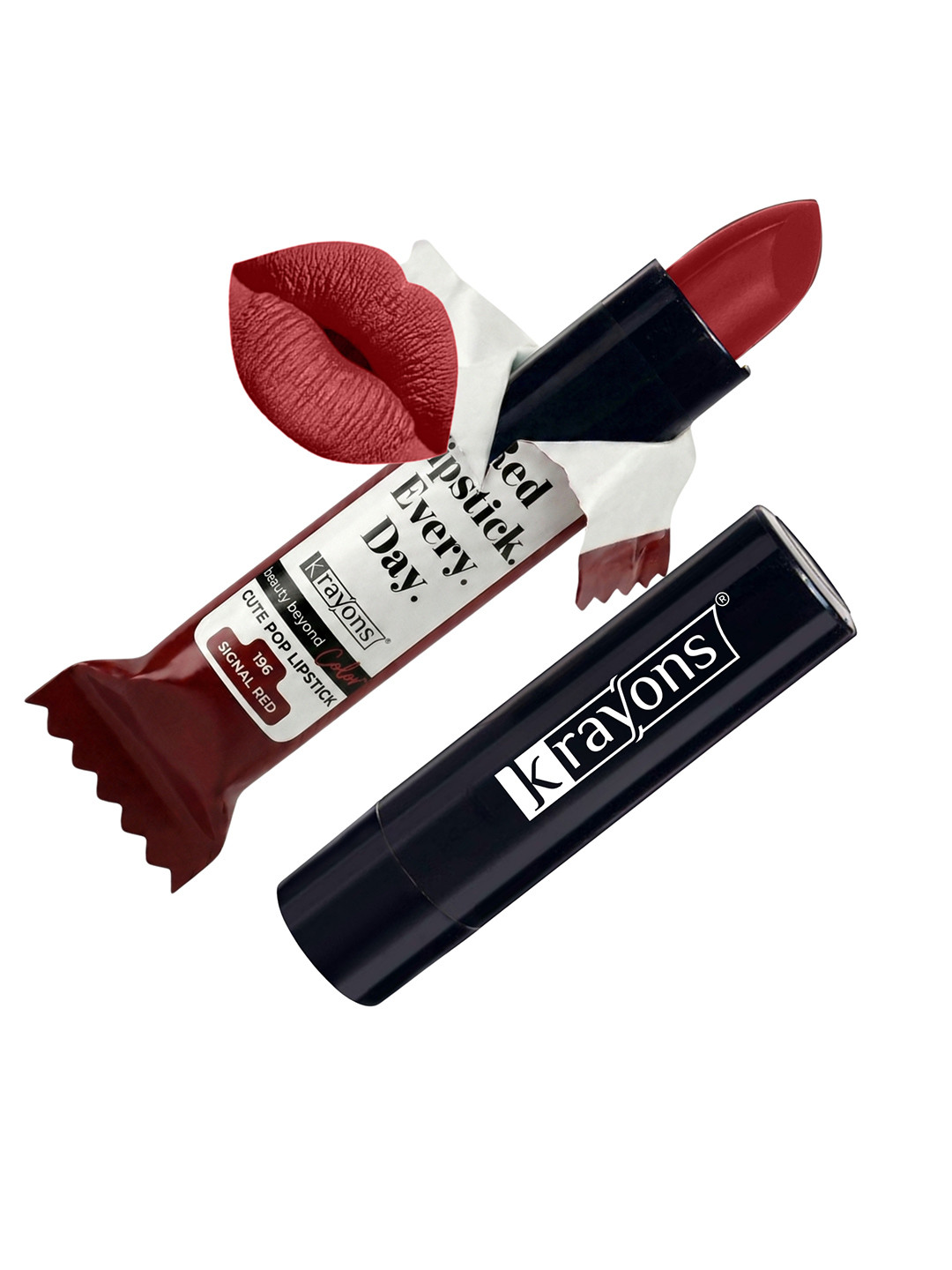 krayons Cute Pop Matte Waterproof Longlasting Lipstick 3.5 gm - Signal Red