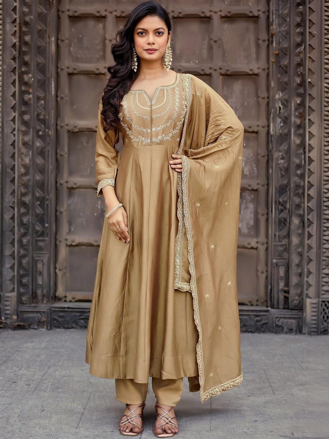 all about you Women Ethnic Motifs Embroidered Empire Thread Work Kurta with Trousers & With Dupatta