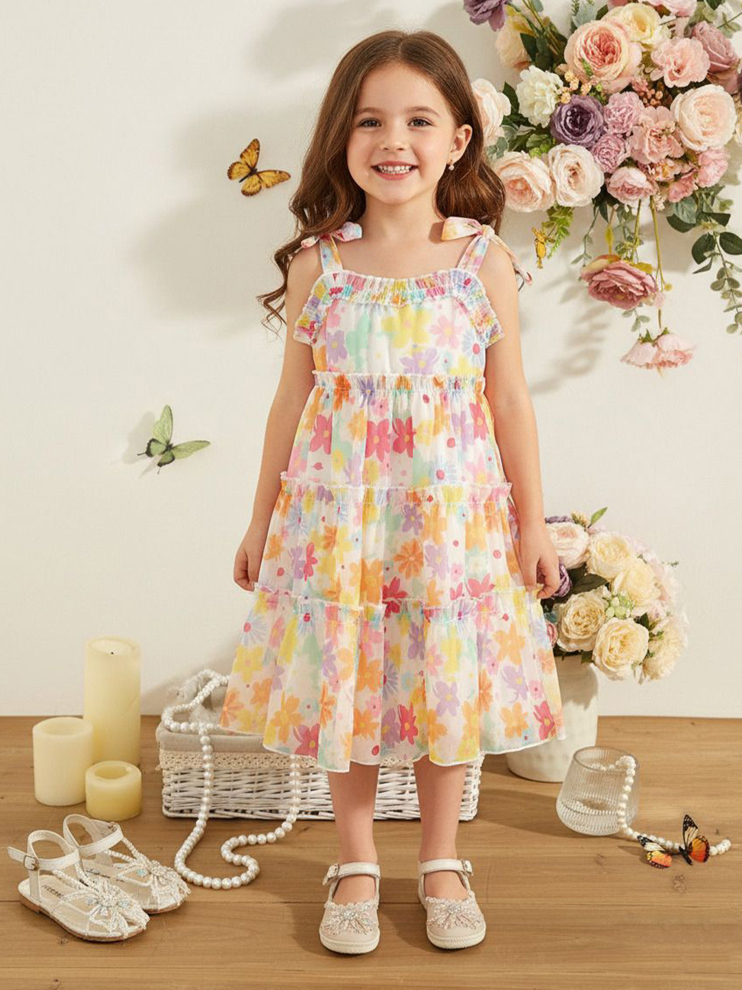 DHARMIKAAY TRENDZ Floral Print Flutter Sleeve Fit & Flare Dress