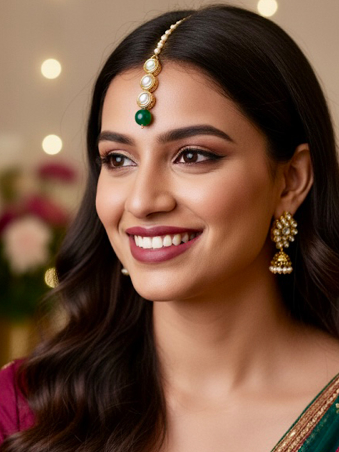 KYOOT JEWELS Gold-Plated Kundan Studded Maang Tikka Head Jewellery