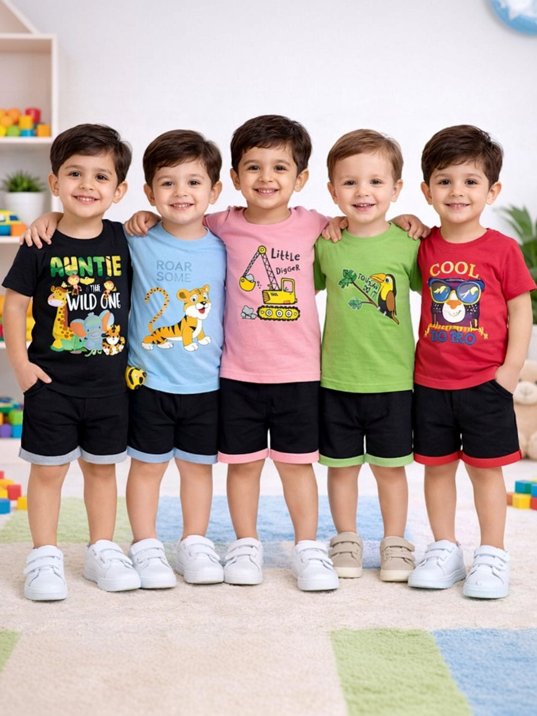 Shakubhar Set Of 5 Boys Printed T-shirt With Shorts