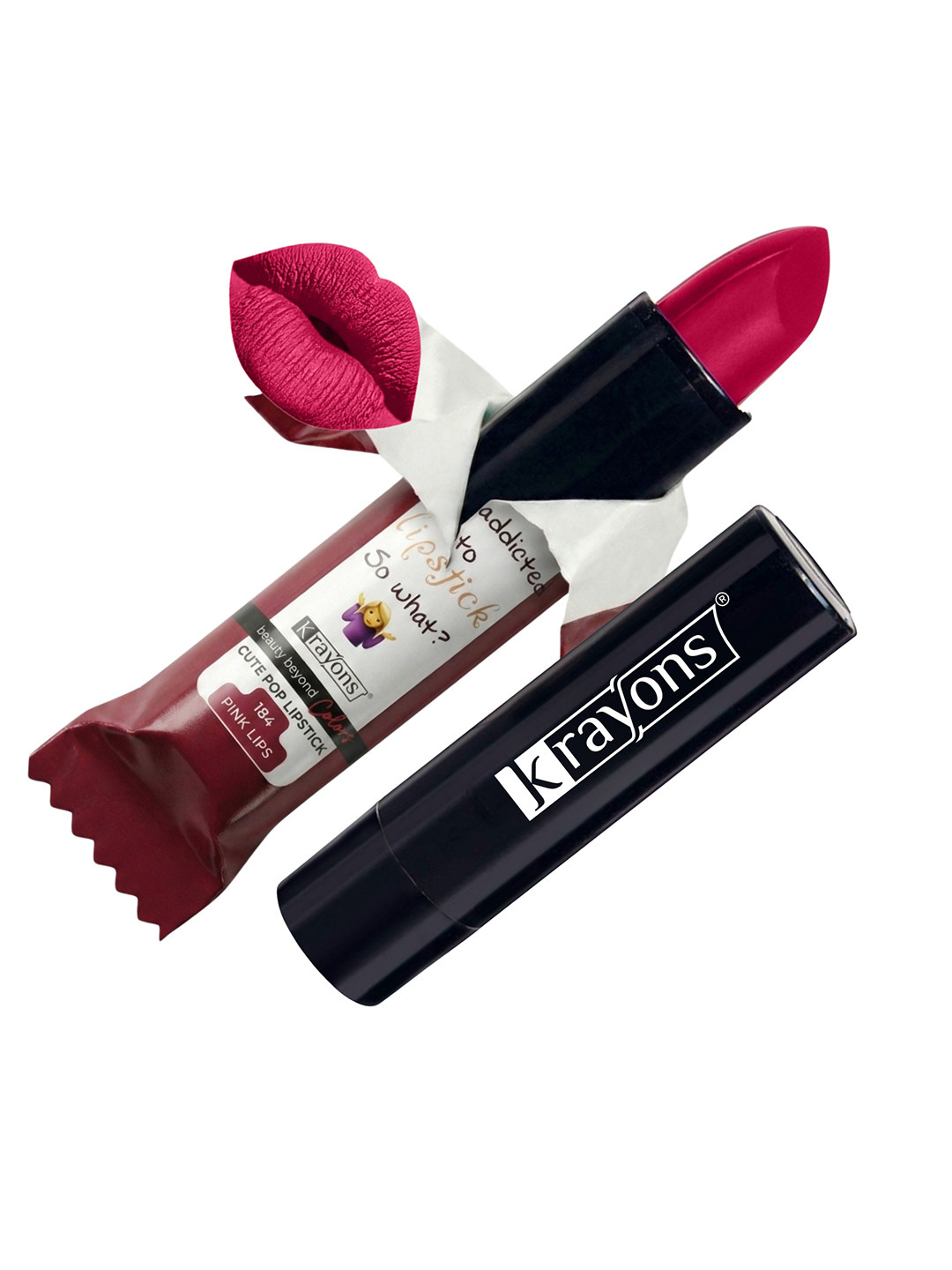 krayons Cute Pop Matte Waterproof Longlasting Lipstick 3.5 gm - Pink Lips