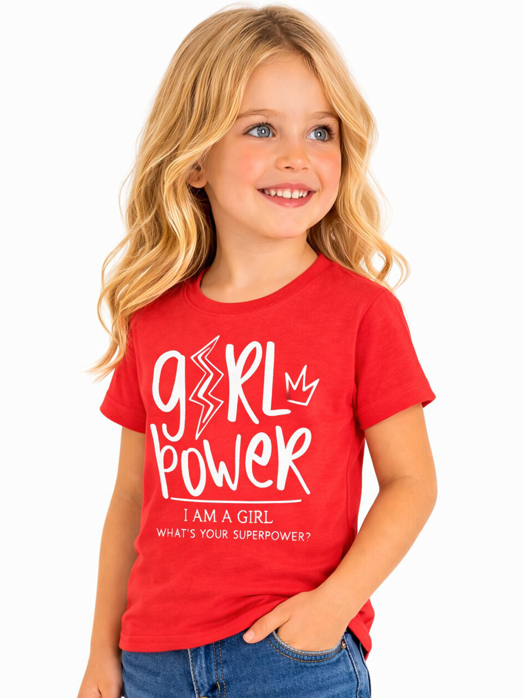 DYCA Girls Typography Printed Round Neck Short Sleeves Cotton T-shirt