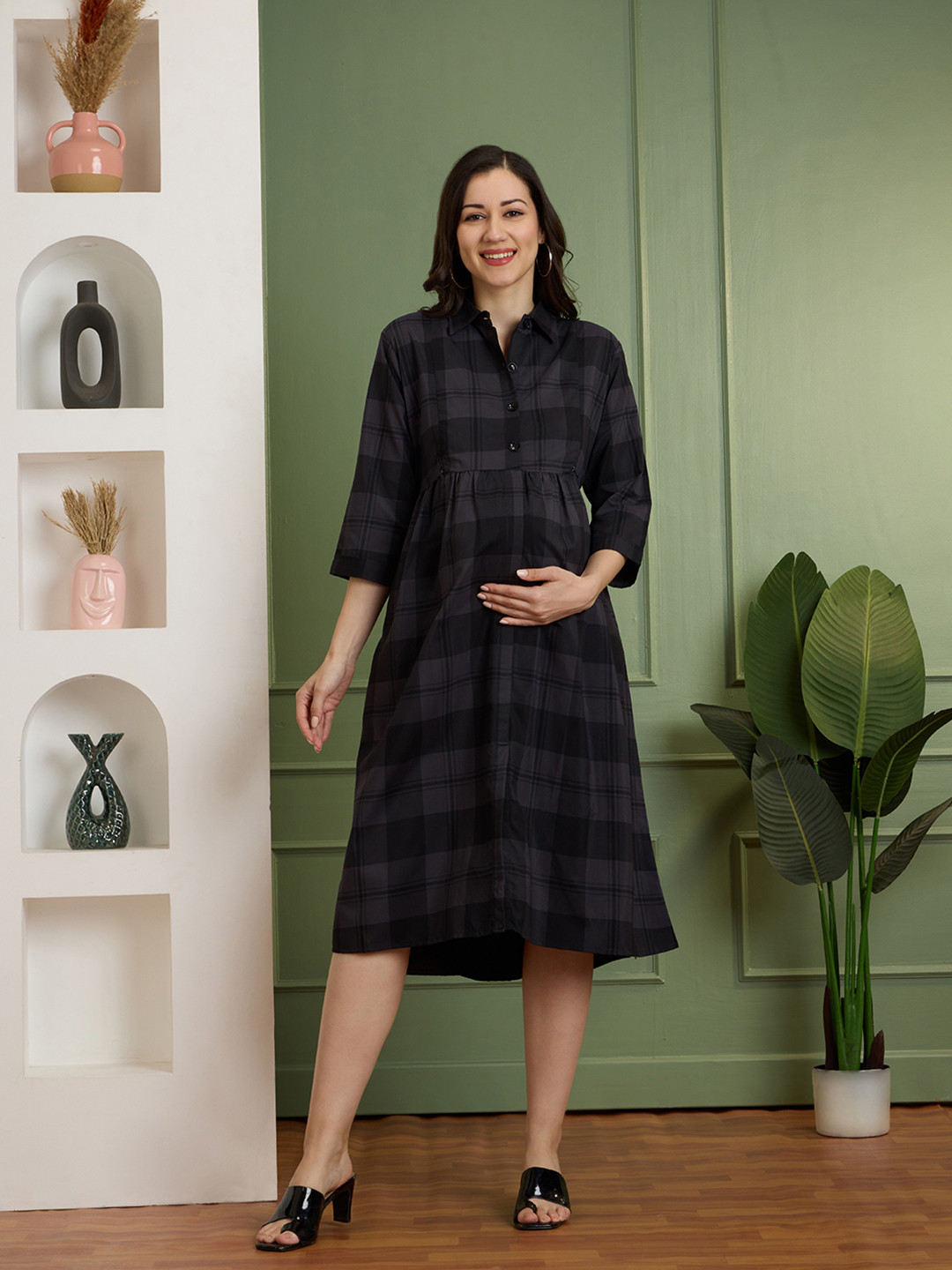 NIGHTSPREE Checked Denim Maternity Shirt Dress