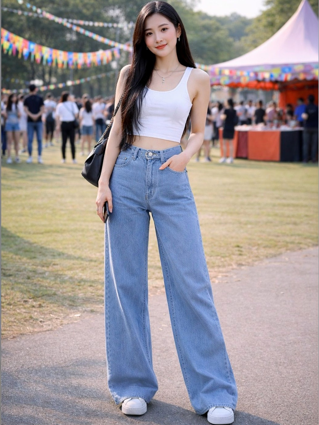 KASHIANXSTYLE Women Medium Shade Wide Leg High-Rise Jeans