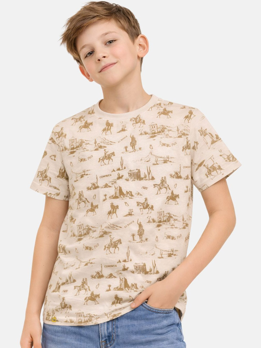 Gini and Jony Boys White Printed Cotton T-shirts