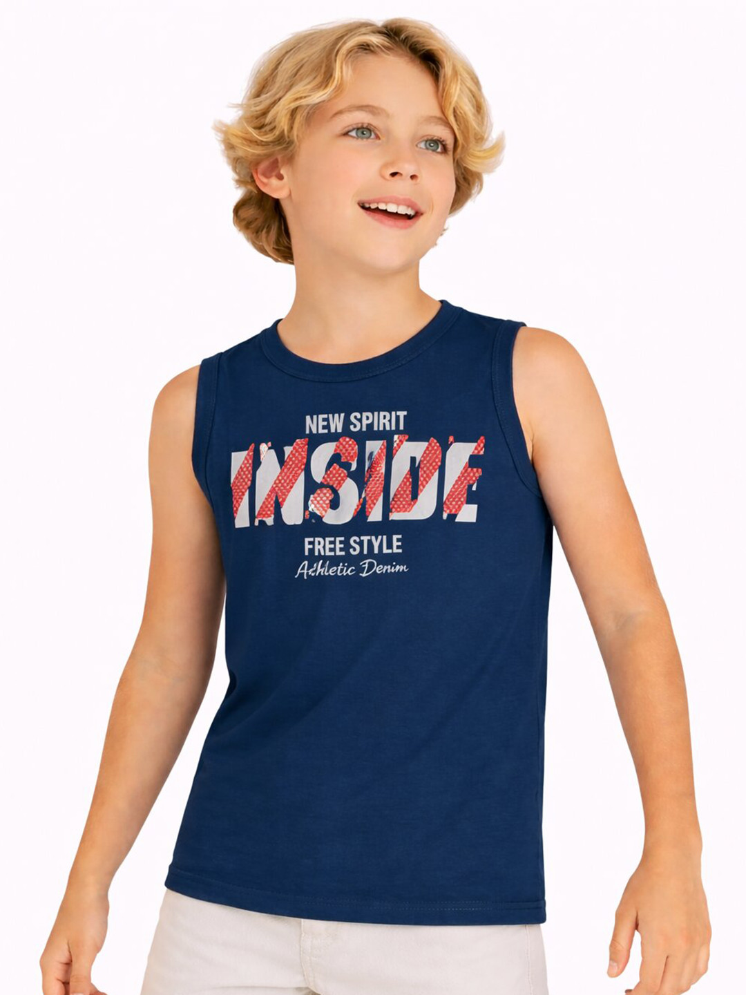 DYCA Boys Typography Printed Sleeveless T-shirt