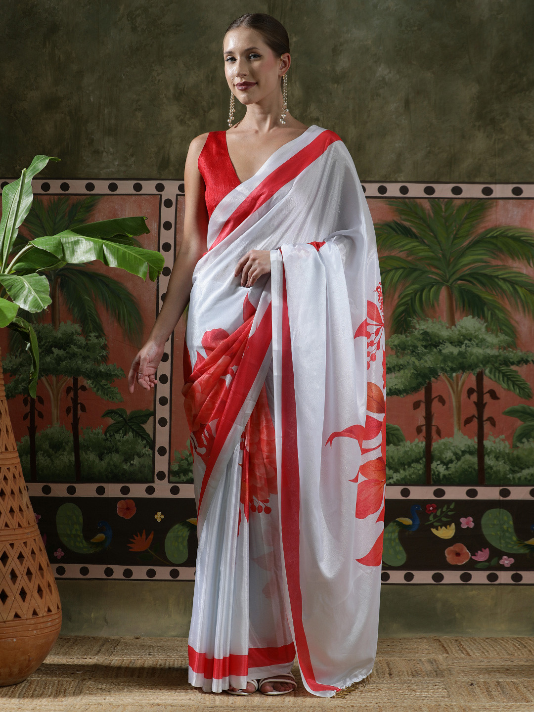 Sangria Ready to wear Satin Floral Digital Printed Saree