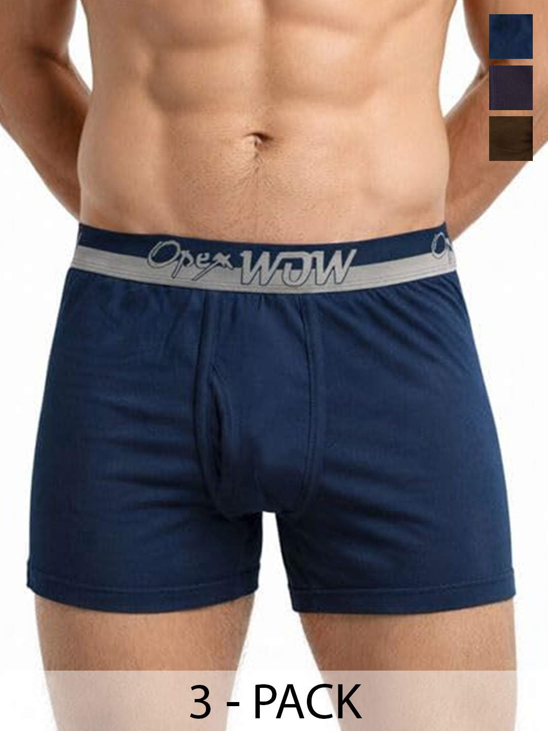OPEX Pack of 3 Cotton Assorted Solid Trunks