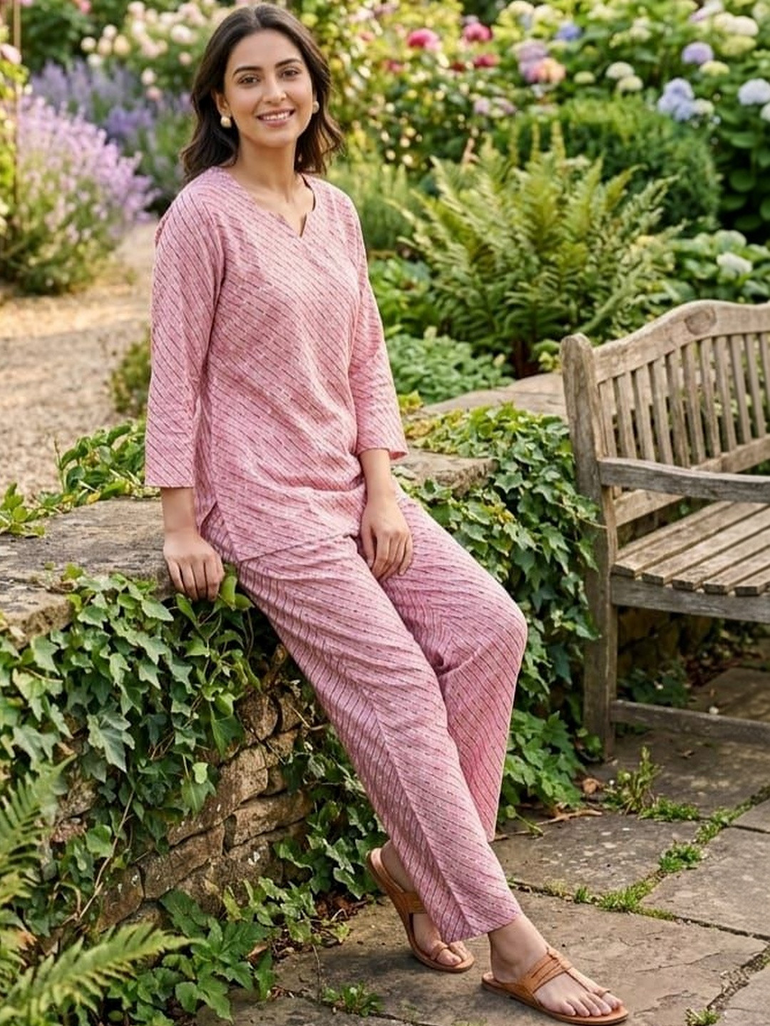 PARIKSHIT Summer Checks Cotton Printed Top with Trousers