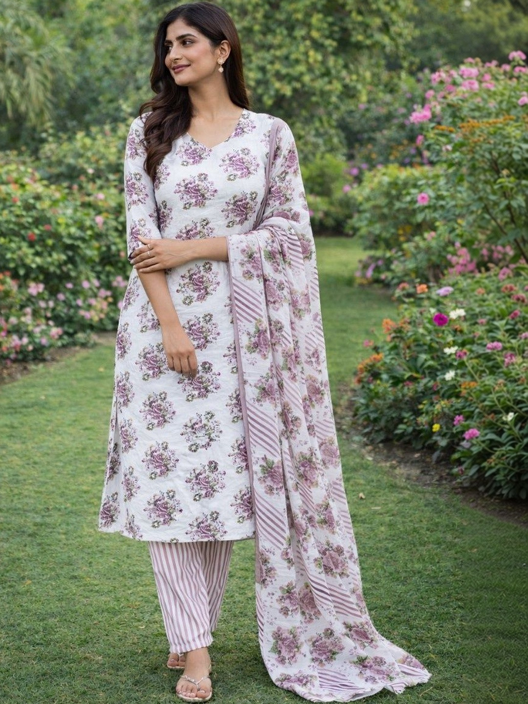 PARIKSHIT Women Ethnic Motifs Printed Regular Pure Cotton Kurta with Trousers & With Dupatta