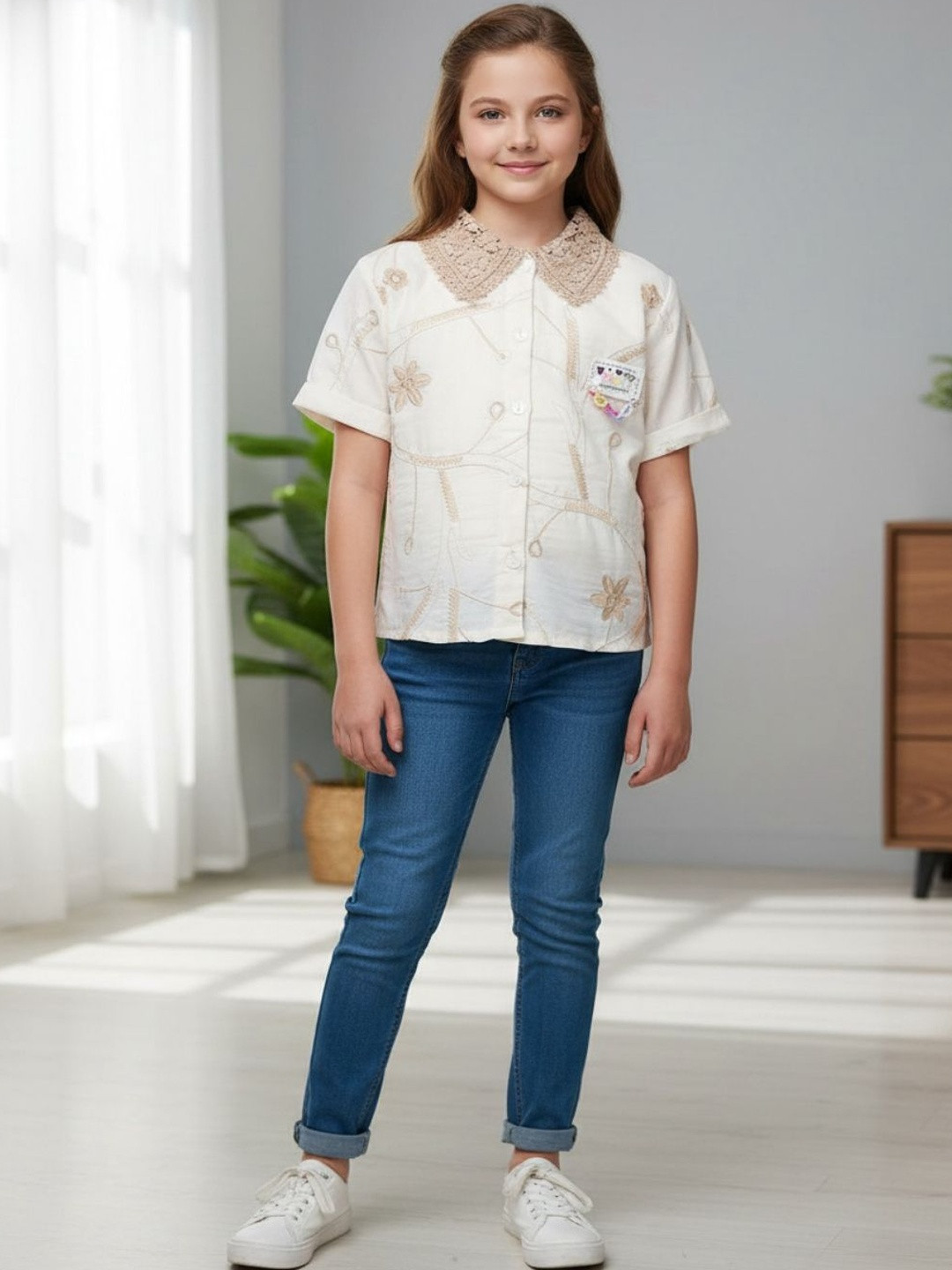 V-Mart Girls Self Design Rayon Collar Neck Tops