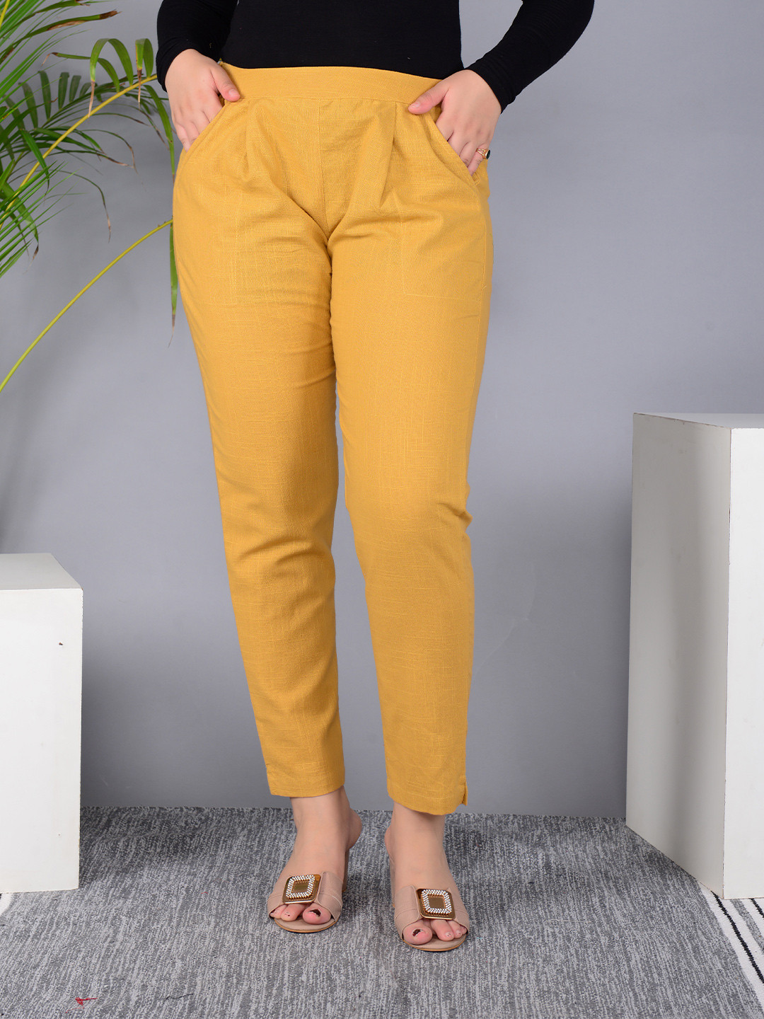 Ashvy Women Relaxed Straight Leg Slim Fit Pleated Trousers