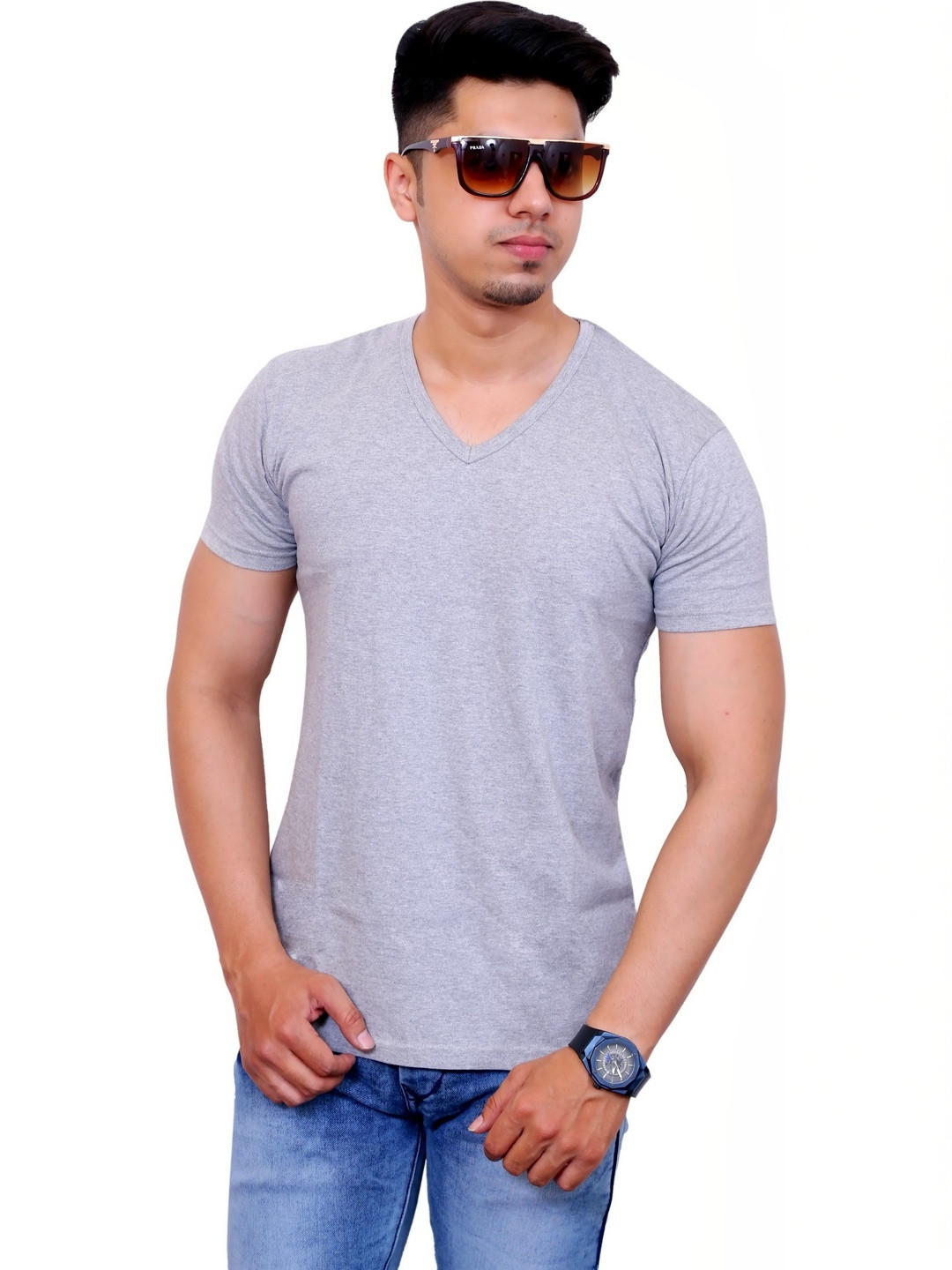 FARICON V-Neck Short Sleeves Cotton T-shirt
