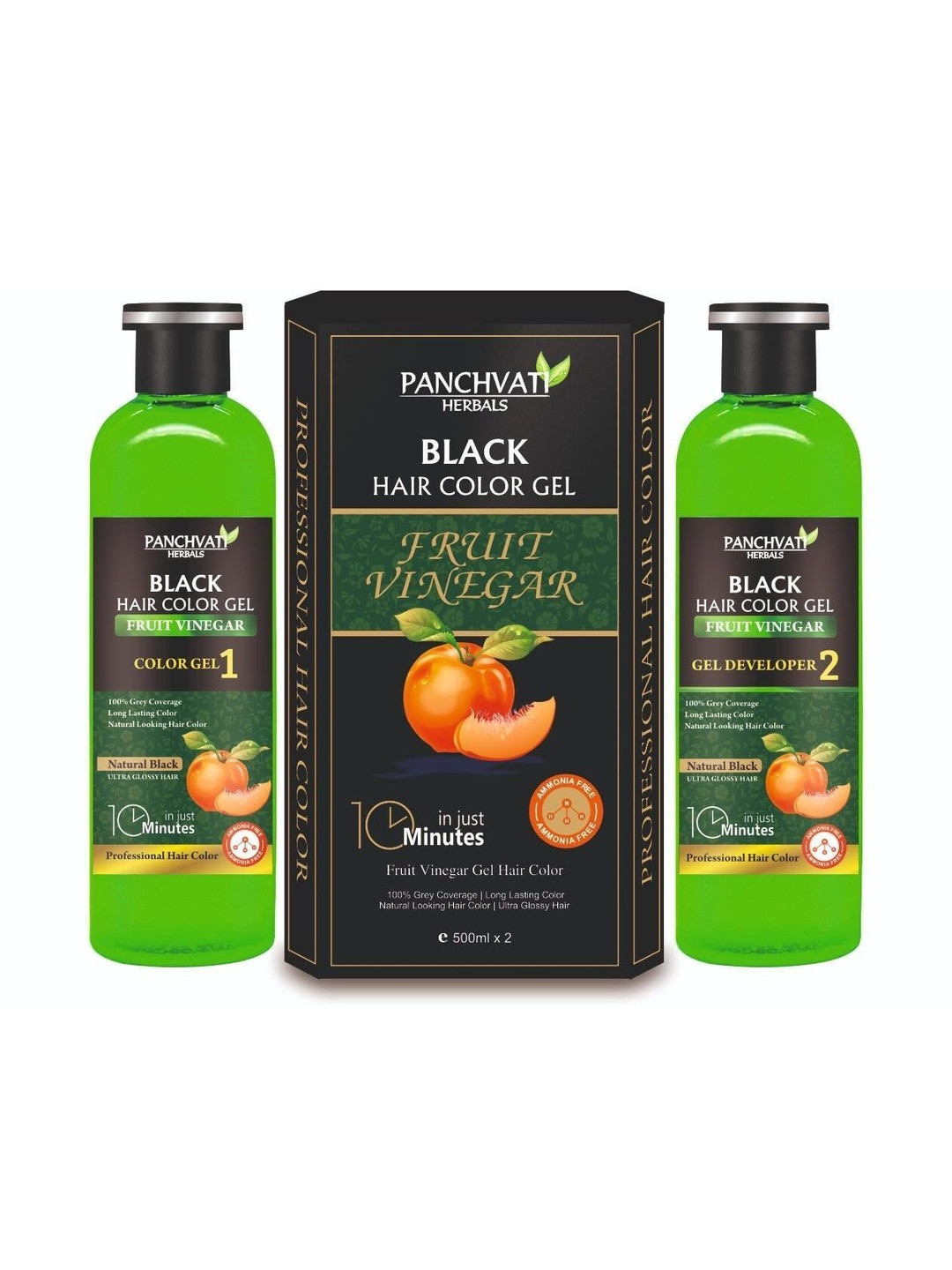 panchvati Fruit Vinegar Hair Color Gel & Developer - 500 ml Each - Natural Black