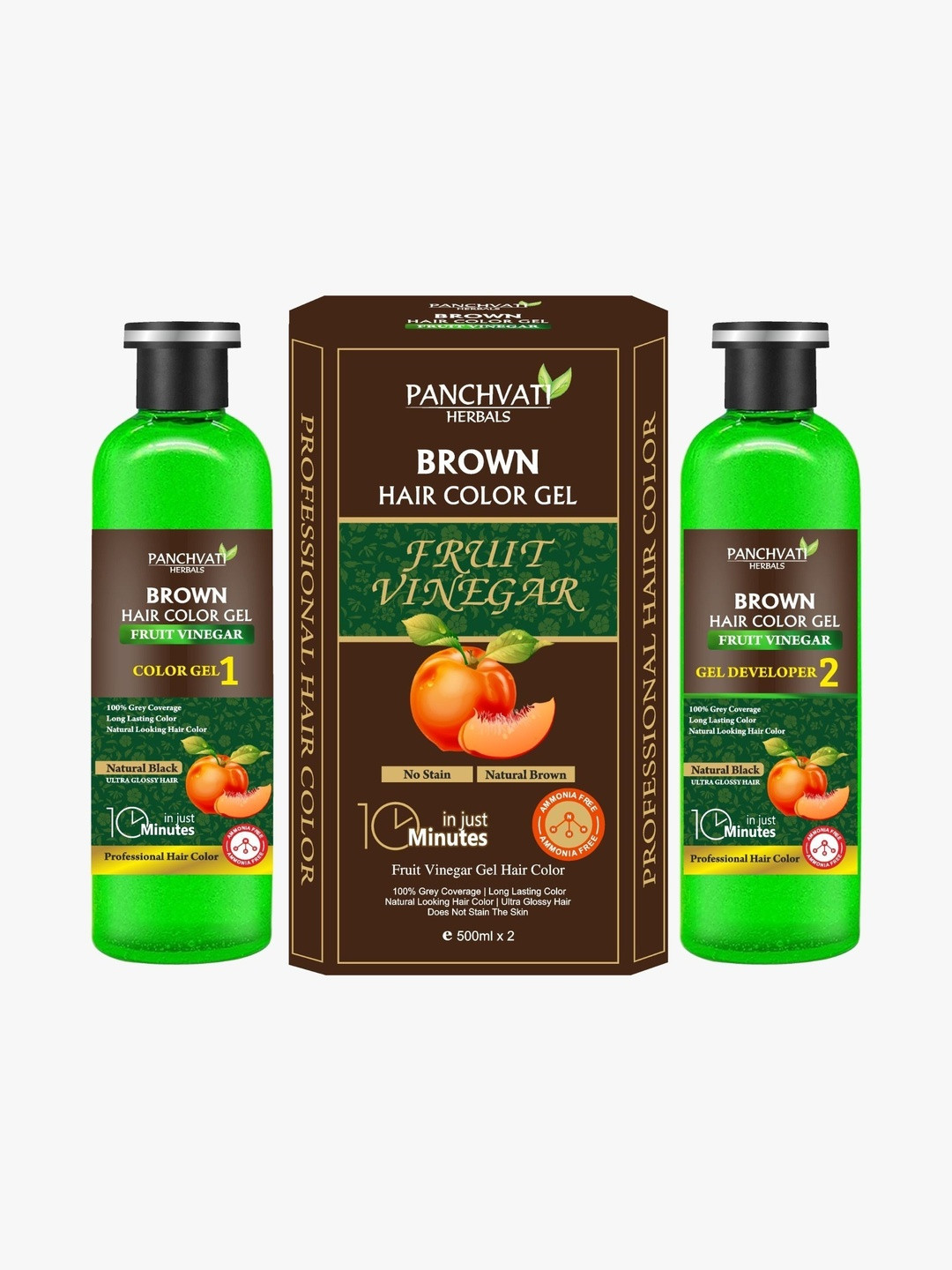 panchvati Fruit Vinegar Hair Color Gel & Developer - 500 ml Each - Brown