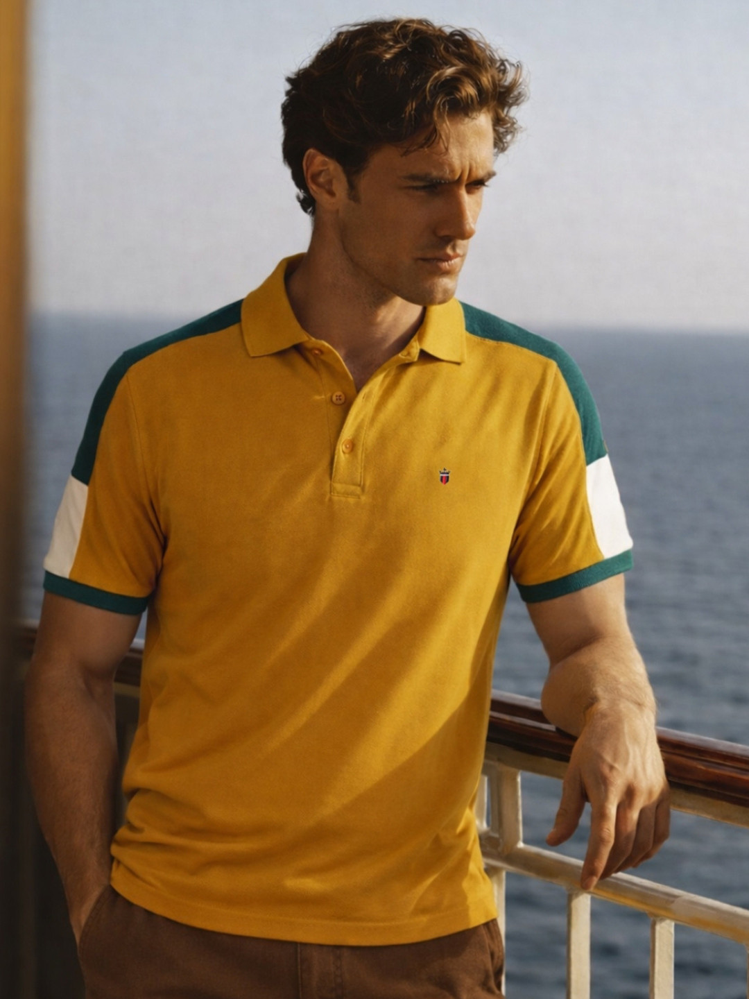 Men Slim Fit Shoulder Color Block Half Sleeve Casual Tshirt