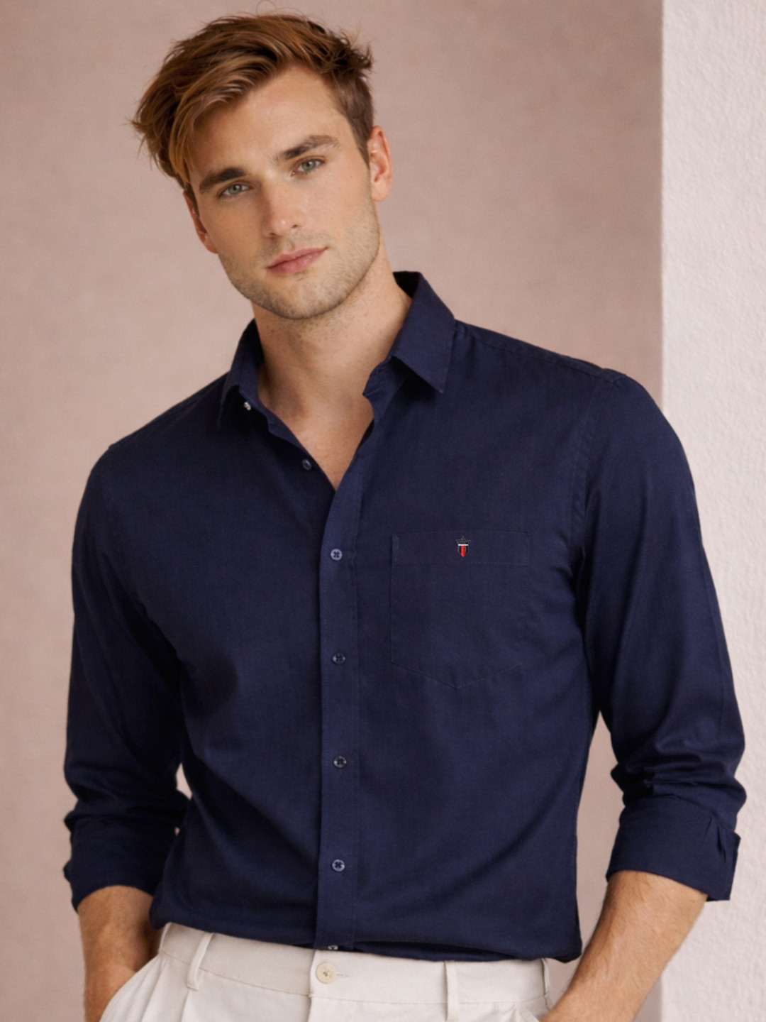 Louis Philippe Men Slim Fit Premium Textured Versatile Solid Full Sleeve Casual Shirt