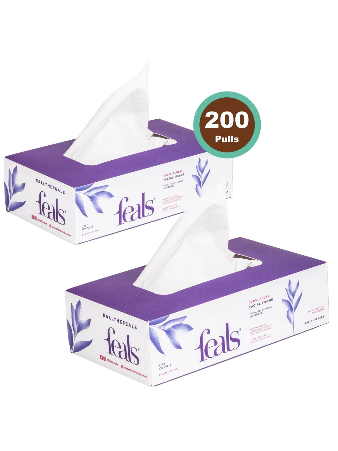 FEALS Set Of 2 2 Ply Facial Tissue Paper Box - 100 Pulls Each