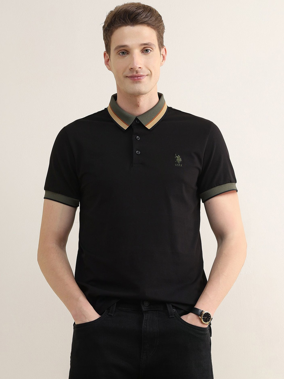 U.S. Polo Assn.Solid Slim Fit Polo Collar T-shirt