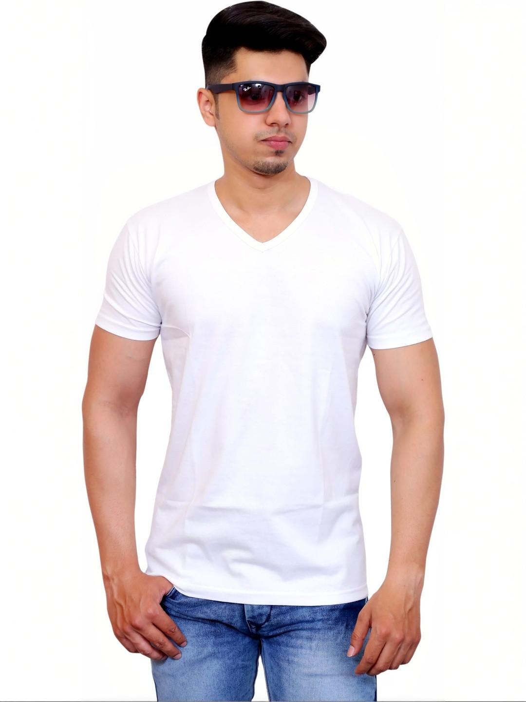 FARICON V-Neck Short Sleeves Cotton T-shirt