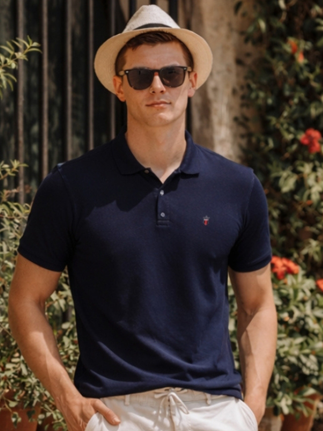Men Slim Fit Textured Collar Solid Pique Half Sleeve Polo Tshirt