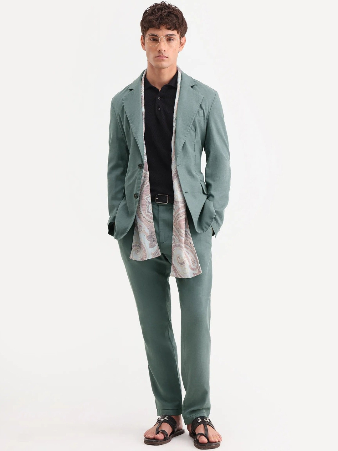 RARE RABBIT Linen Cotton Notched Lapel Single-Breasted Tailored Fit Blazer