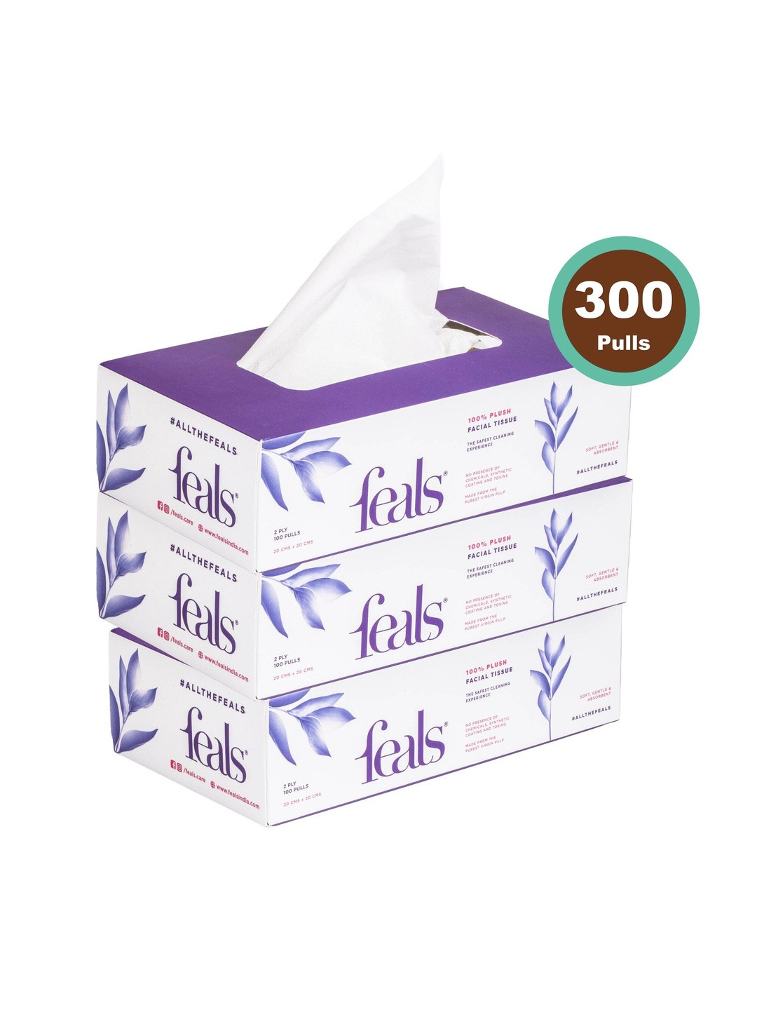FEALS Set Of 3 2 Ply Facial Tissue Paper Box - 100 Pulls Each