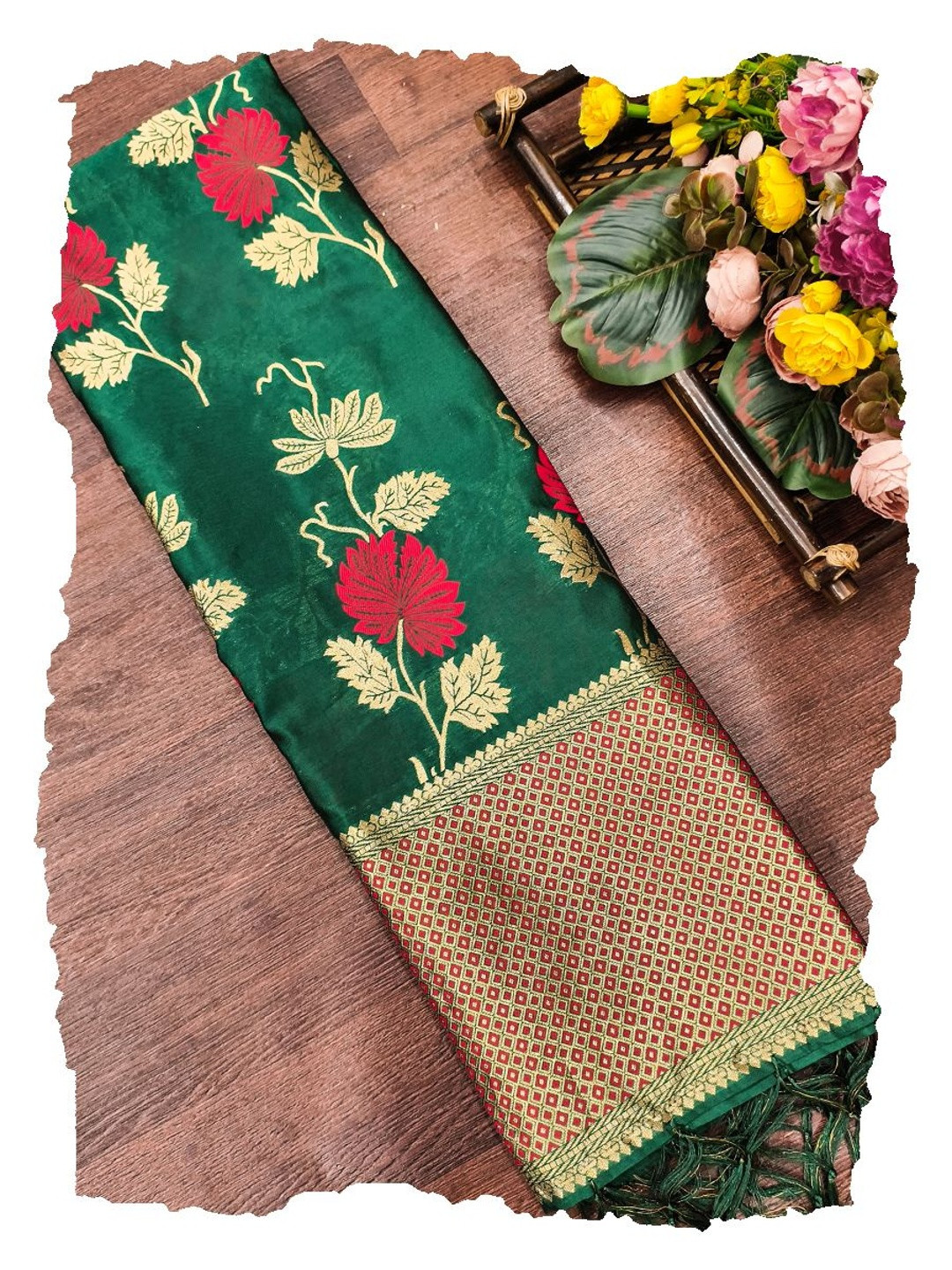 DEVANGI Floral Woven Design Banarasi Silk Dupatta With Zari