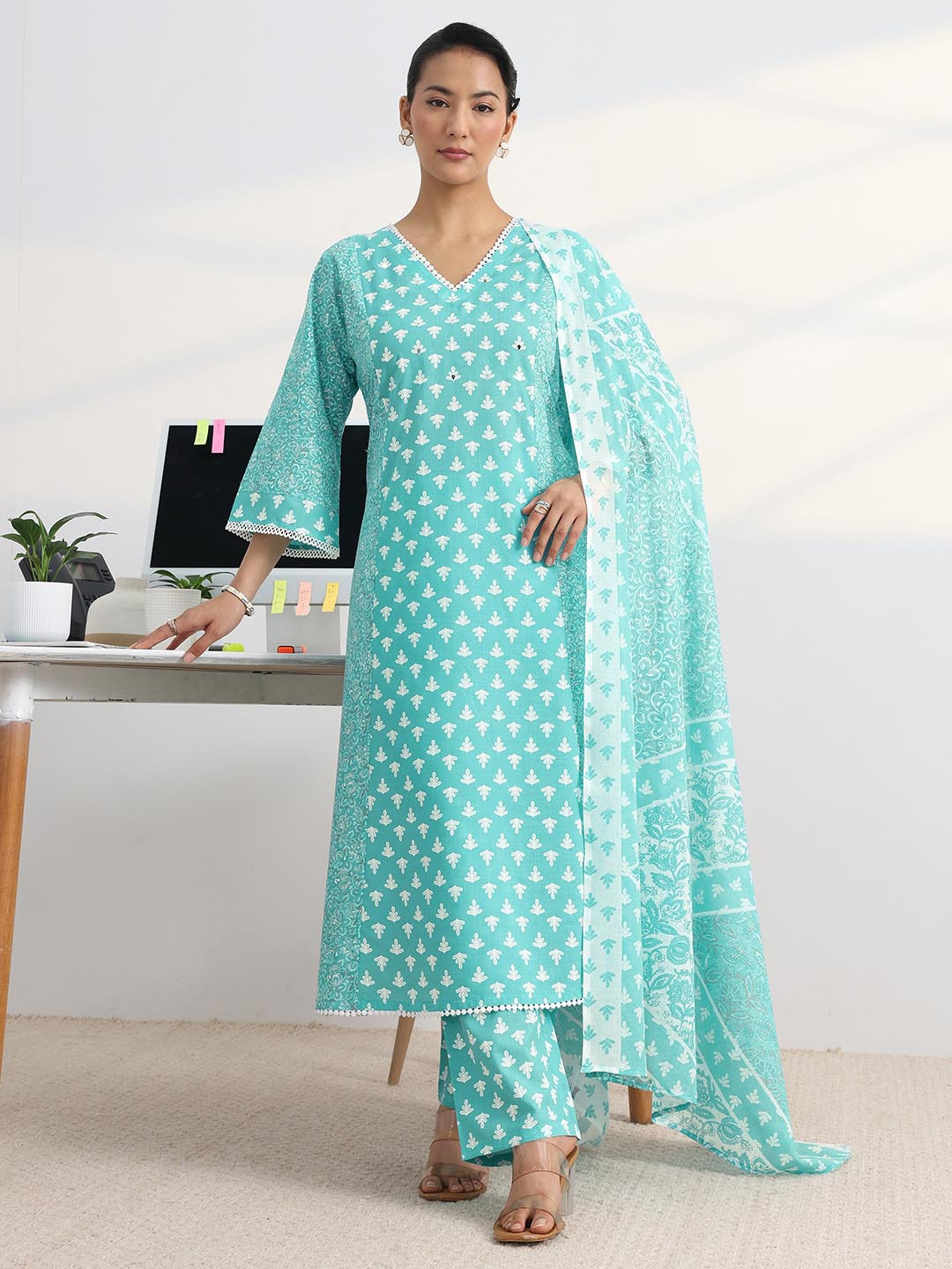 Gerua By Libas Women Ethnic Motifs Printed Regular Kurta with Trousers & With Dupatta