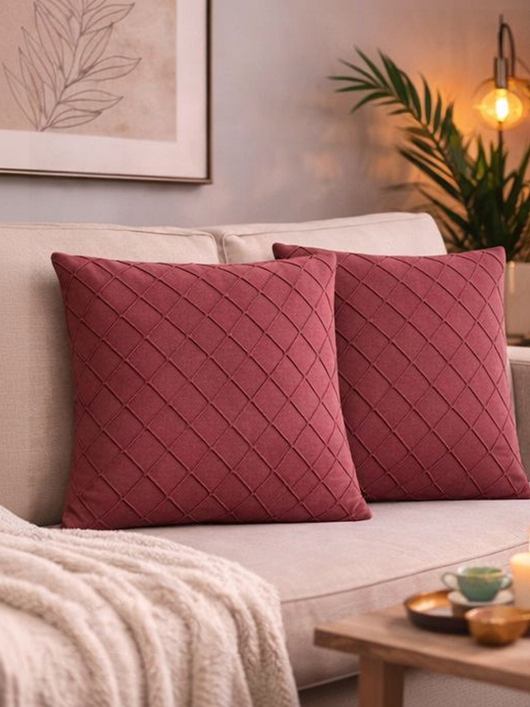 SWAYAM Rose Set of 2 Velvet Square Cushion Covers
