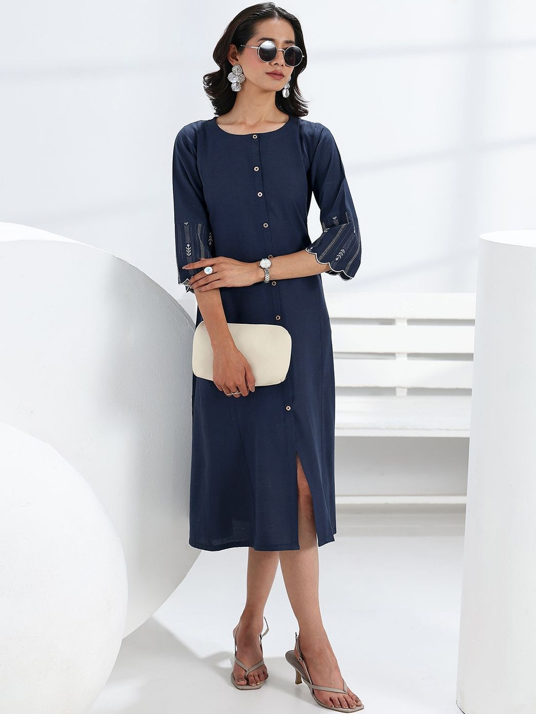 Gerua By Libas Women Blue Solid A-Line One Piece Dress